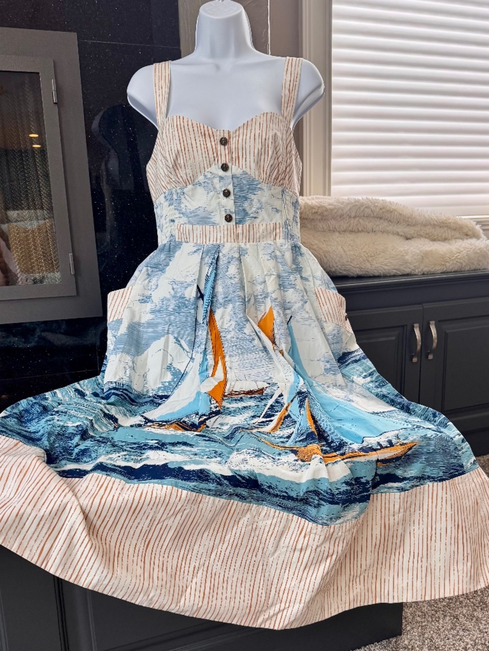 Maeve 100% Cotton Sweetheart Midi Dress-Size S (Runs Large!)
